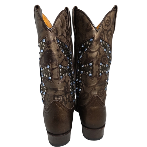 Frye Daisy Duke Bronze Leather Mid Calf Cowboy Boots Size 7M - Picture 4 of 9